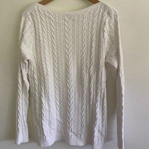 LANDS END Boatneck white cotton cable-knit sweater